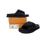 LOUIS VUITTON Miami Velcro Flip Flops Black denim fabricslide