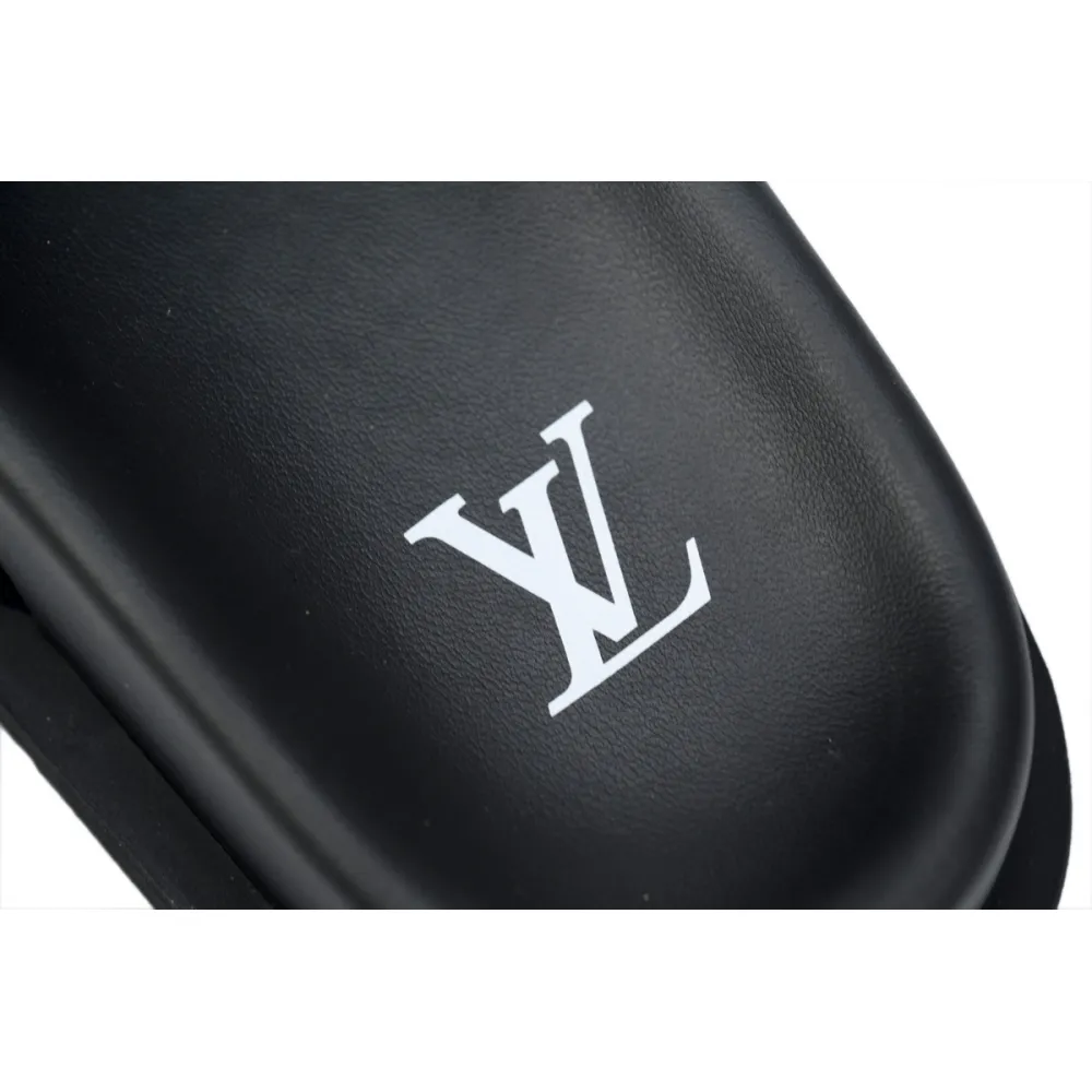 LOUIS VUITTON Miami Velcro Flip Flops Black denim fabricslide