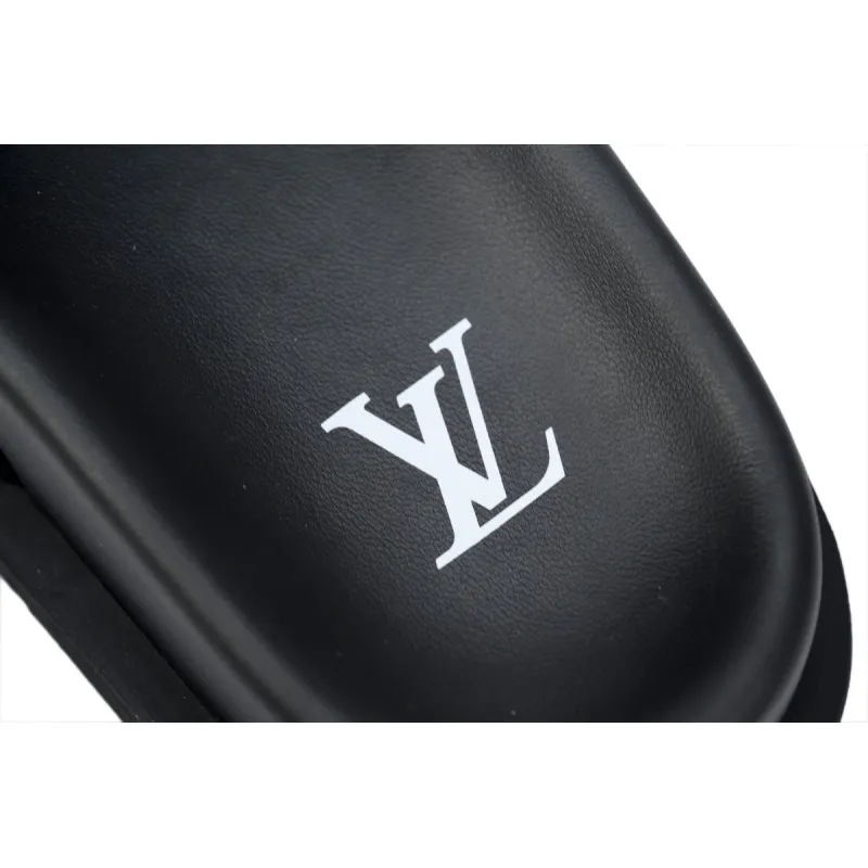 LOUIS VUITTON Miami Velcro Flip Flops Black denim fabricslide