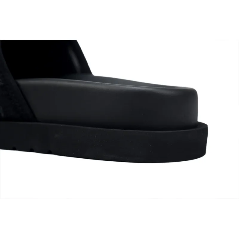 LOUIS VUITTON Miami Velcro Flip Flops Black denim fabricslide