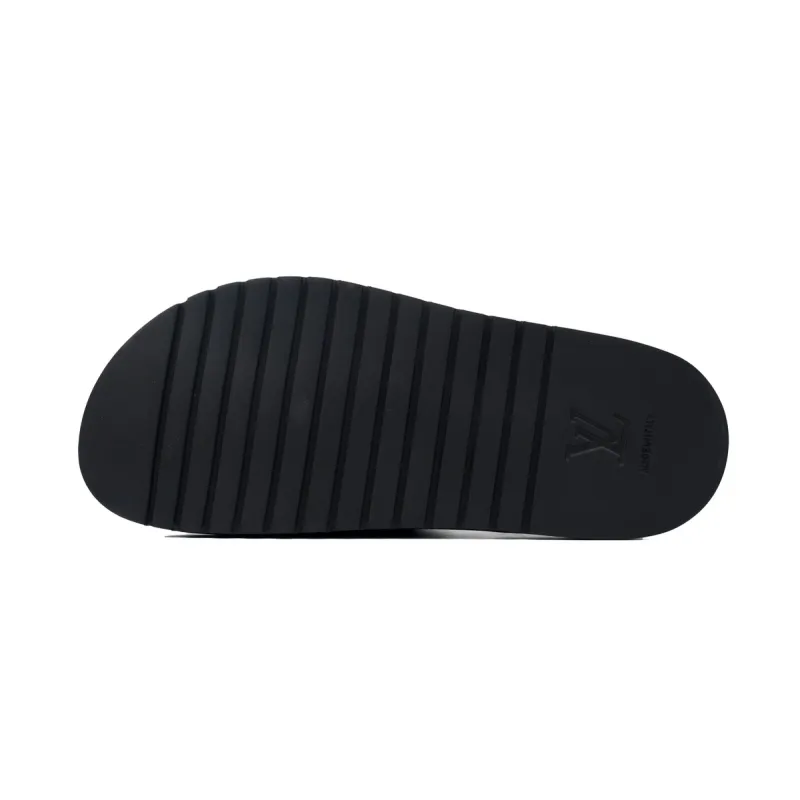 LOUIS VUITTON Miami Velcro Flip Flops Black denim fabricslide