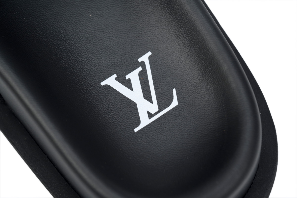 LOUIS VUITTON Miami Velcro Flip Flops Black embossingslide
