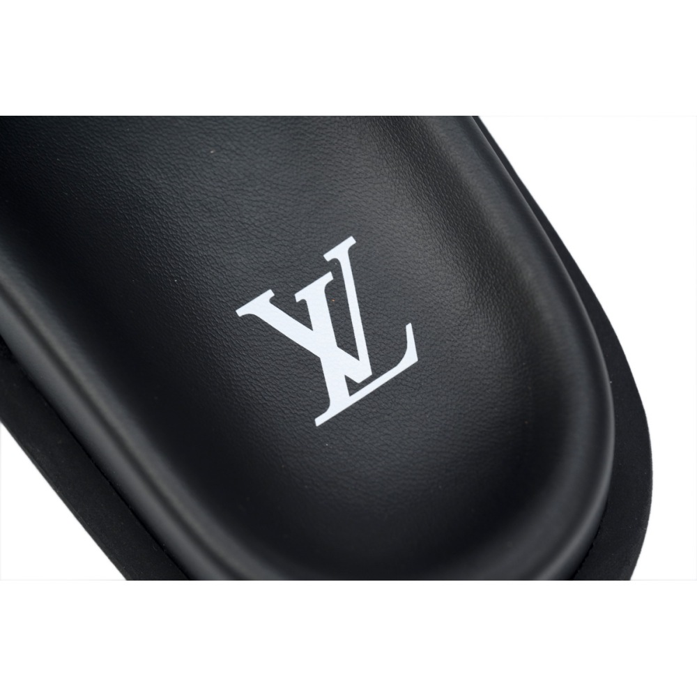 LOUIS VUITTON Miami Velcro Flip Flops Black embossingslide