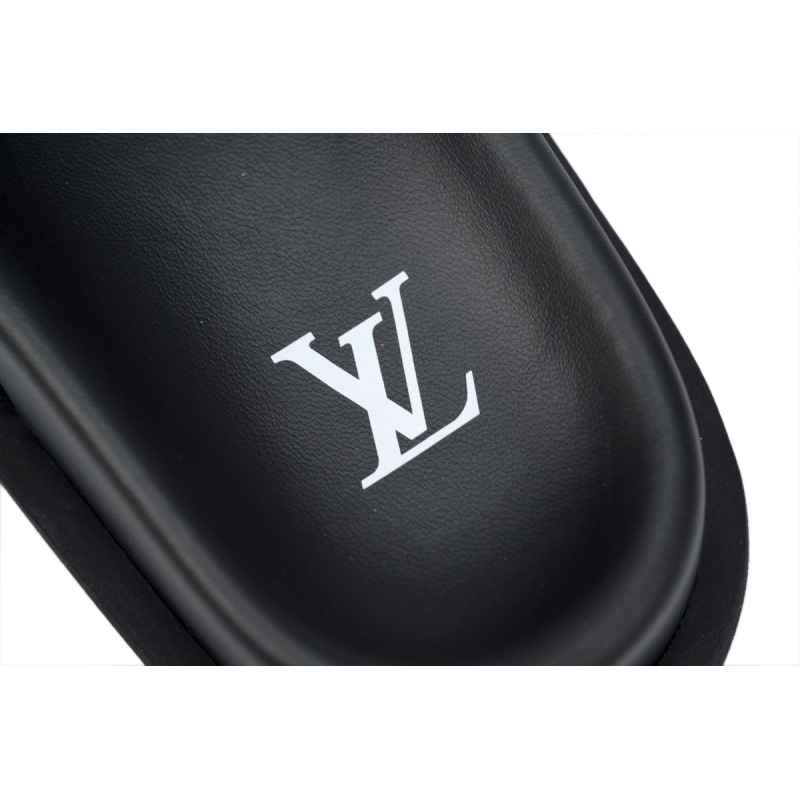 LOUIS VUITTON Miami Velcro Flip Flops Black embossingslide