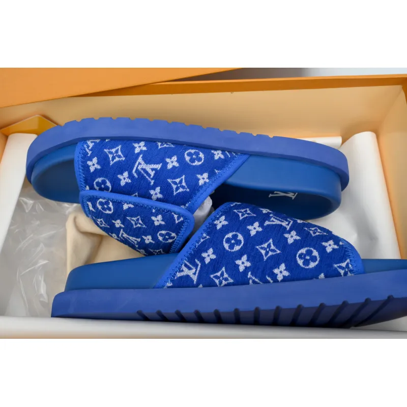 LOUIS VUITTON Miami Velcro Flip Flops Flocking blueslide
