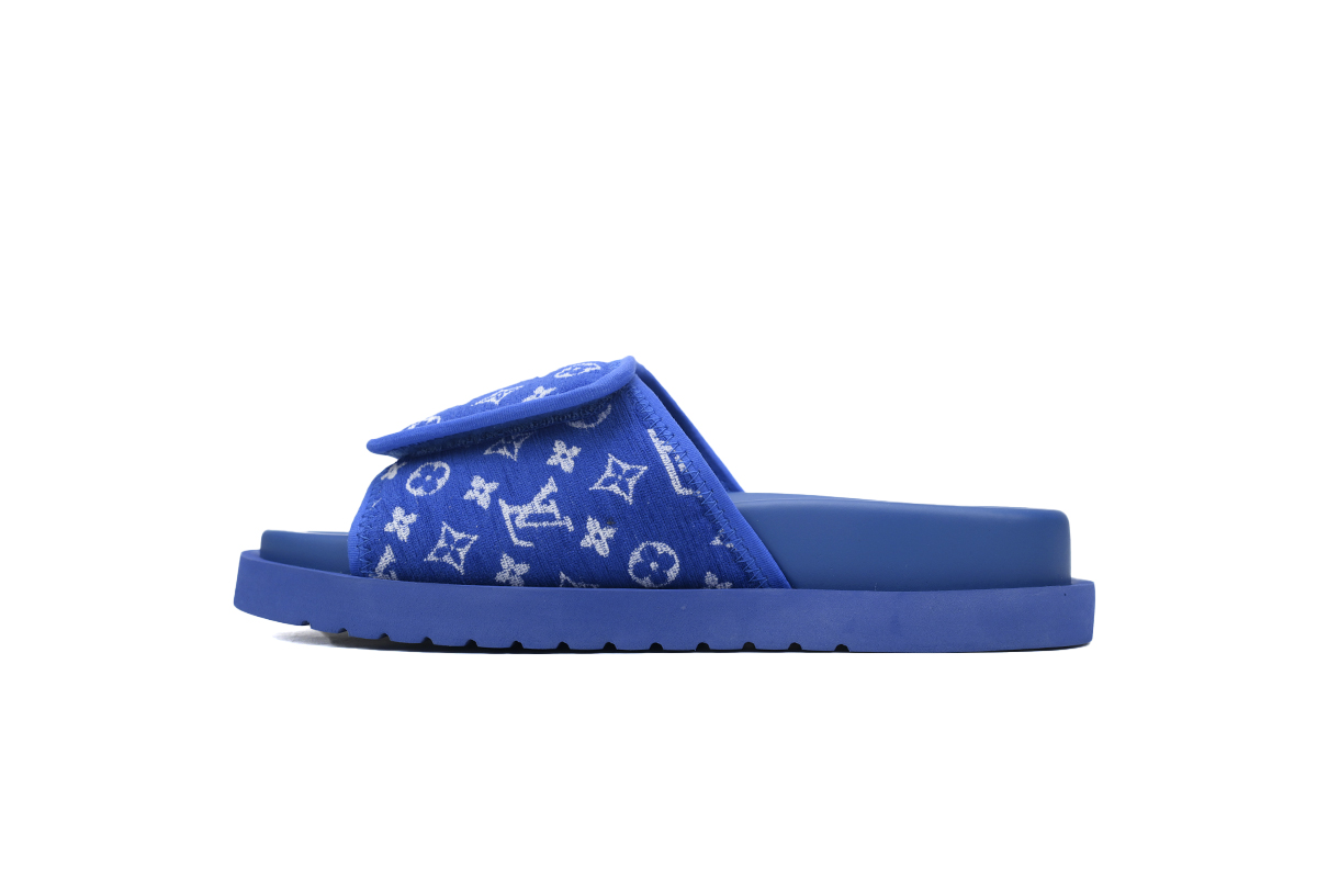 LOUIS VUITTON Miami Velcro Flip Flops Flocking blueslide