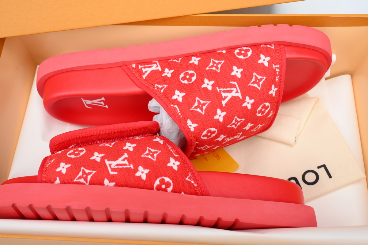 LOUIS VUITTON Miami Velcro Flip Flops Flocking redslide
