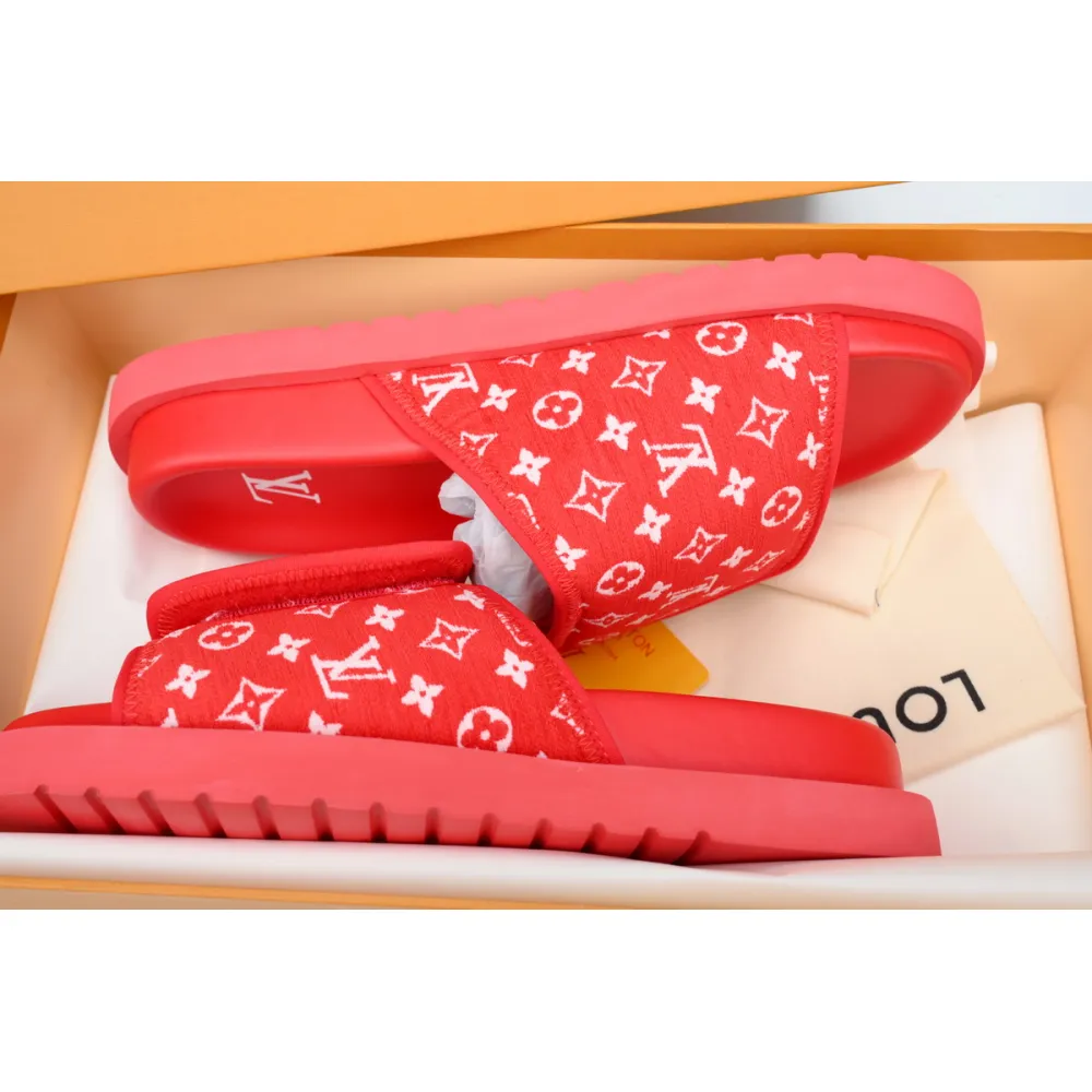 LOUIS VUITTON Miami Velcro Flip Flops Flocking redslide