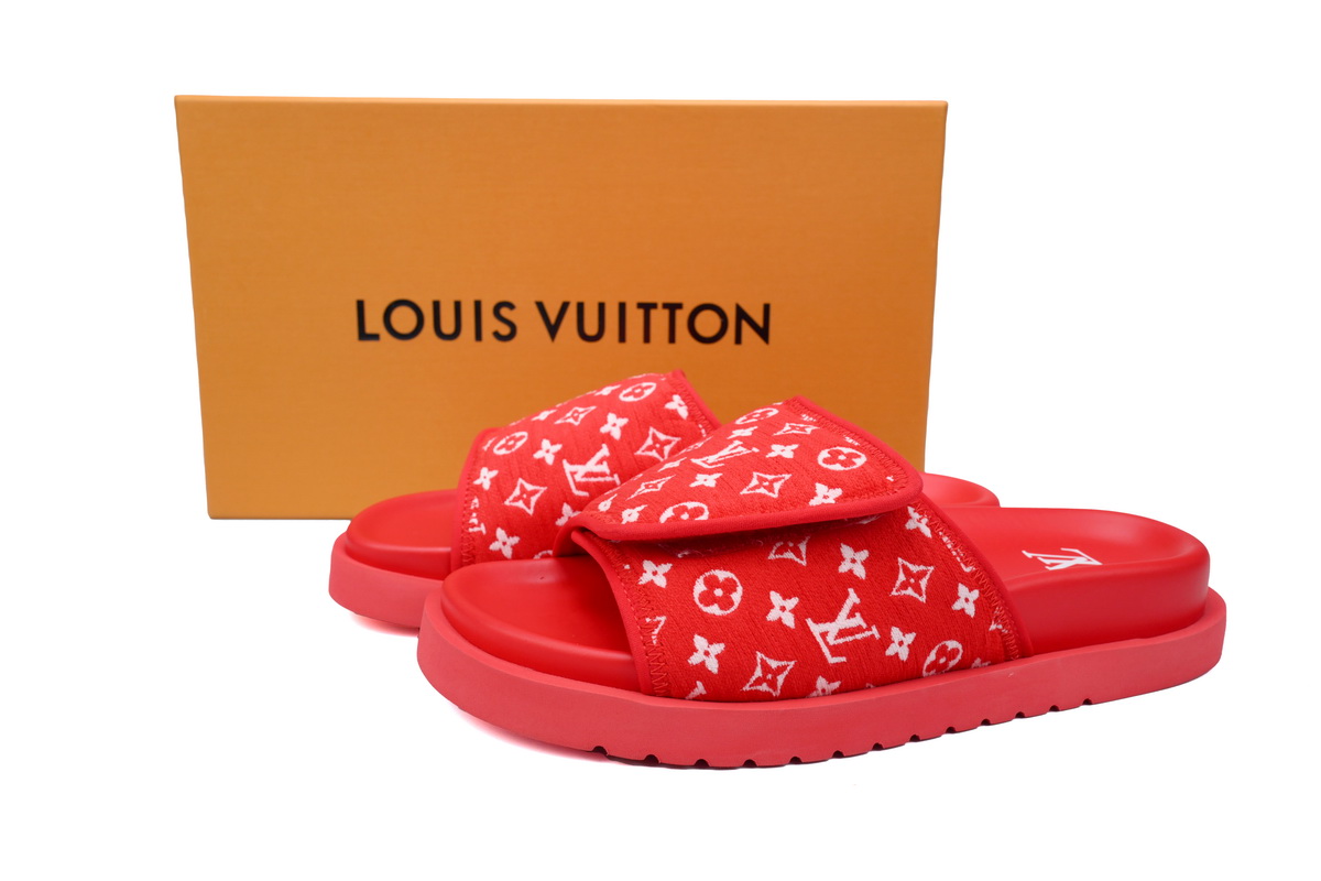 LOUIS VUITTON Miami Velcro Flip Flops Flocking redslide