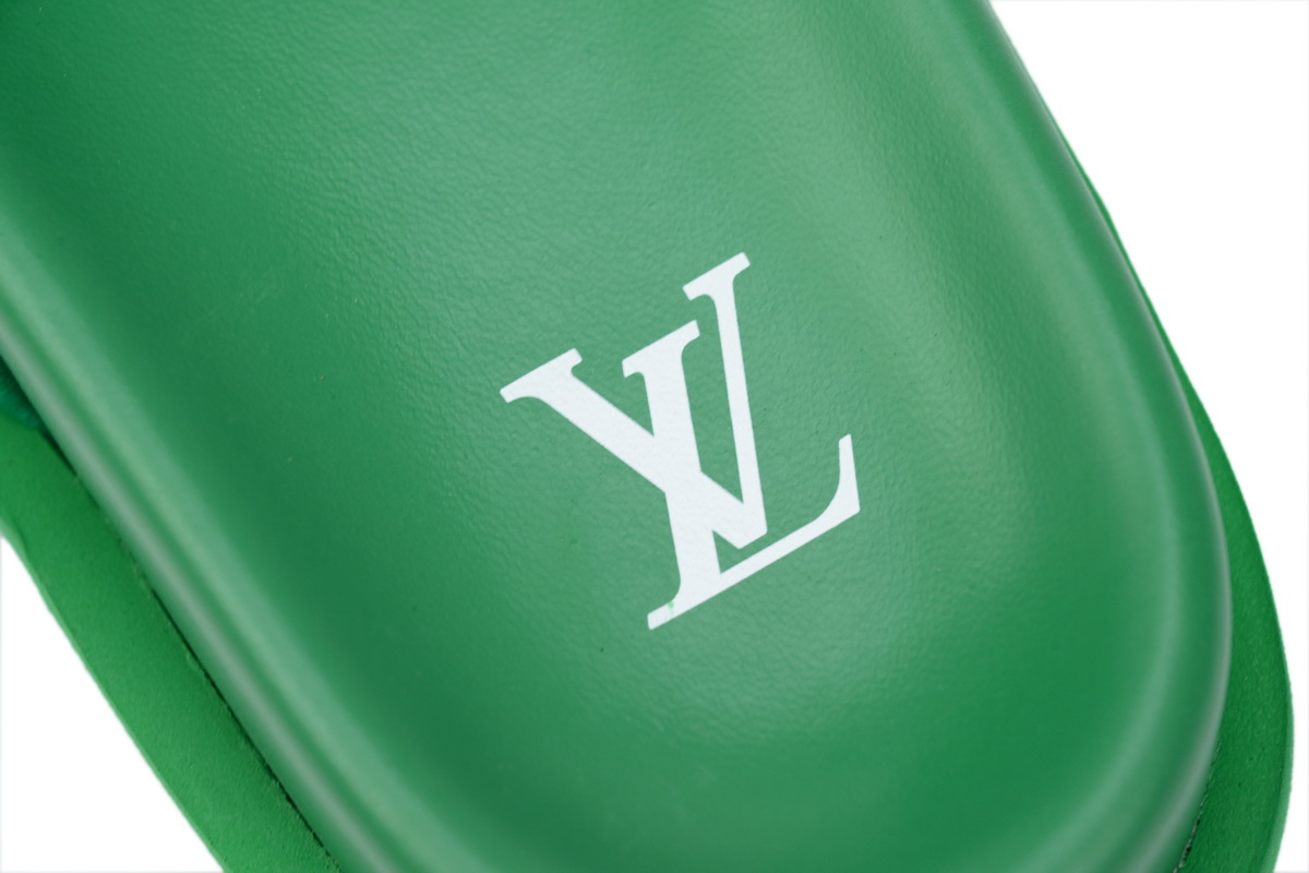 LOUIS VUITTON Miami Velcro Flip Flops Green embossingslide