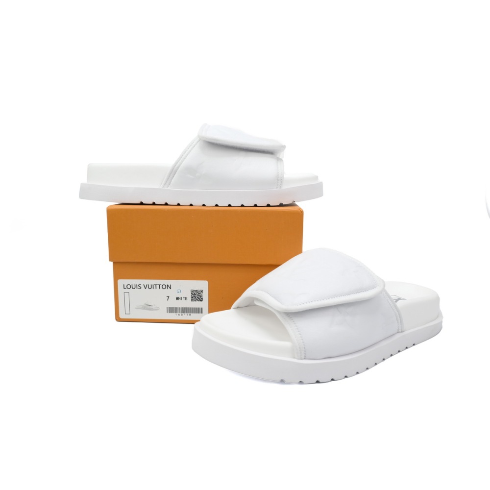 LOUIS VUITTON Miami Velcro Flip Flops White embossingslide