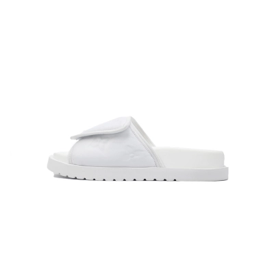 LOUIS VUITTON Miami Velcro Flip Flops White embossingslide 01