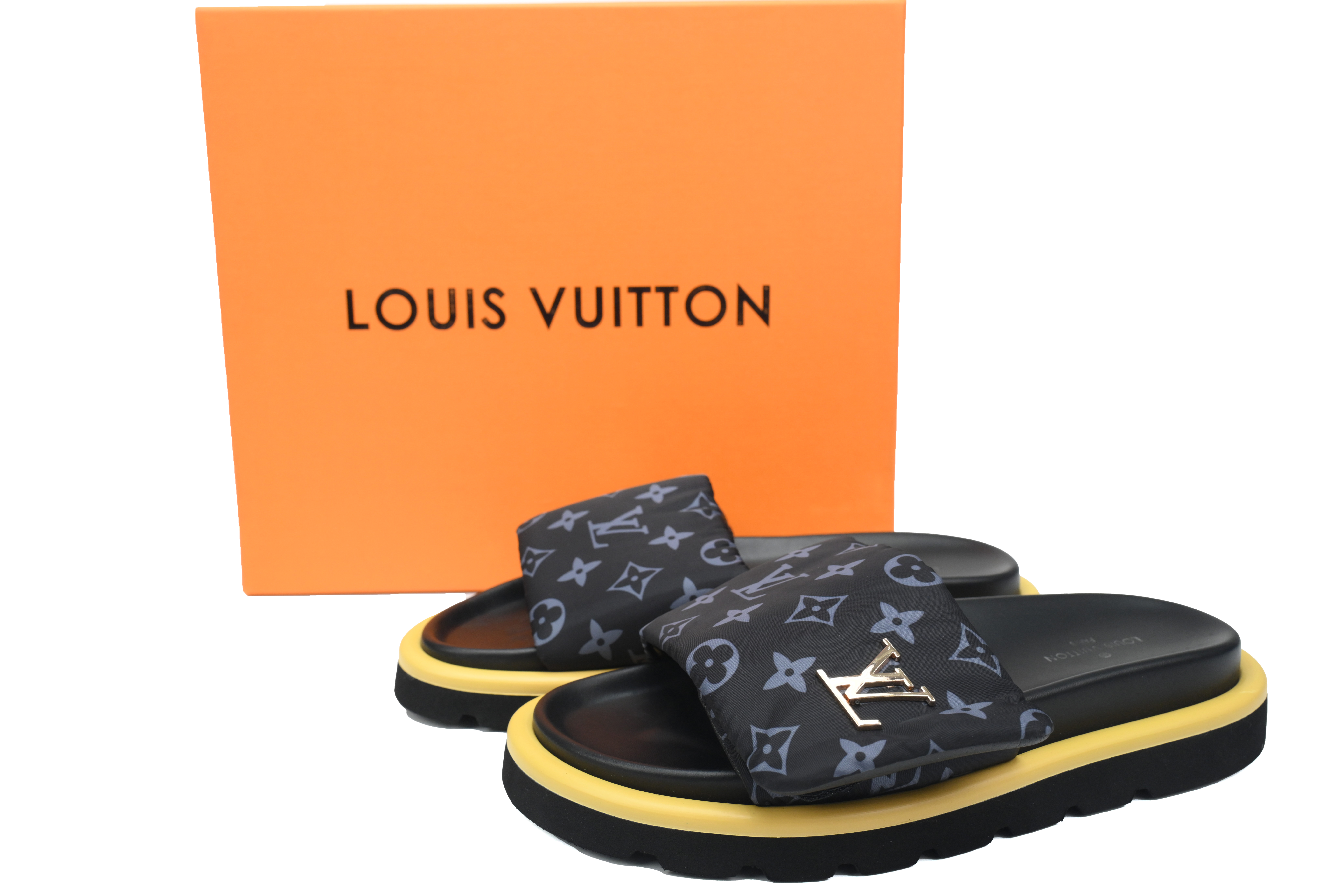 Louis Vuitton Pool Pillow Flat Comfort Mule Black and Grey Metal Label