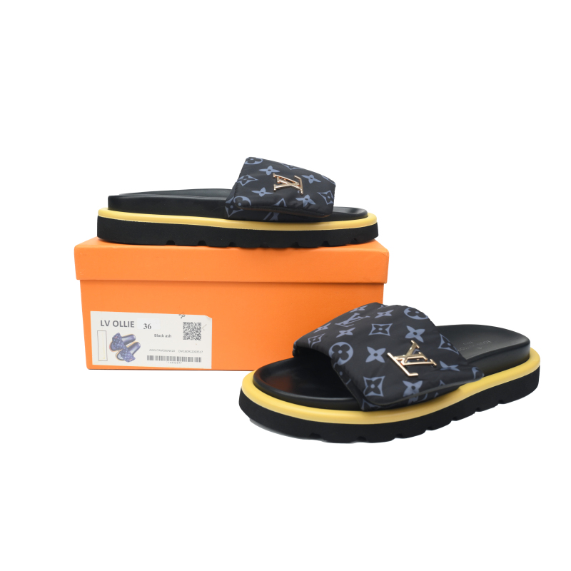 Louis Vuitton Pool Pillow Flat Comfort Mule Black and Grey Metal Label
