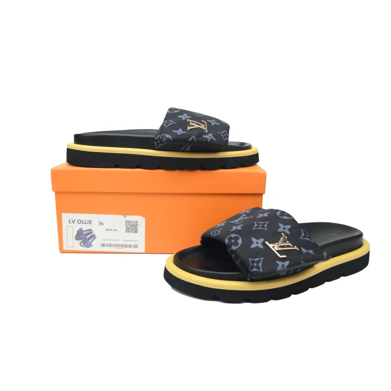 Louis Vuitton Pool Pillow Flat Comfort Mule Black and Grey Metal Label