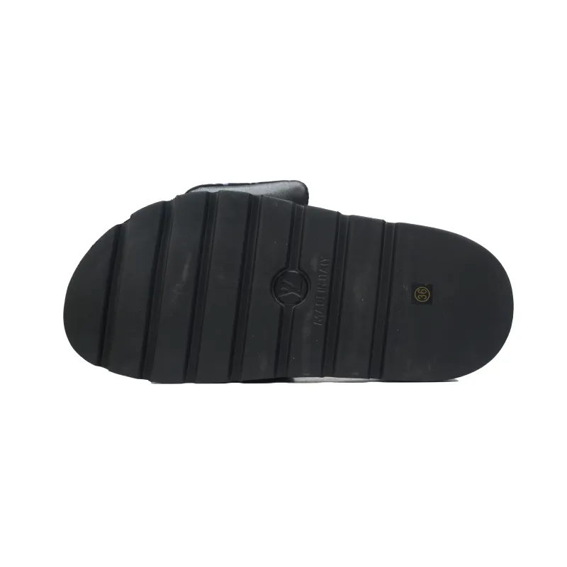 Louis Vuitton Pool Pillow Flat Comfort Mule Black and Grey Metal Label