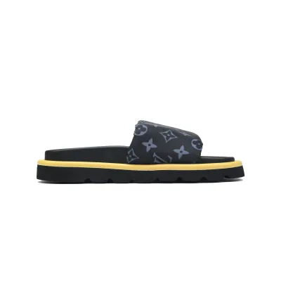 Louis Vuitton Pool Pillow Flat Comfort Mule Black and Grey Metal Label 02