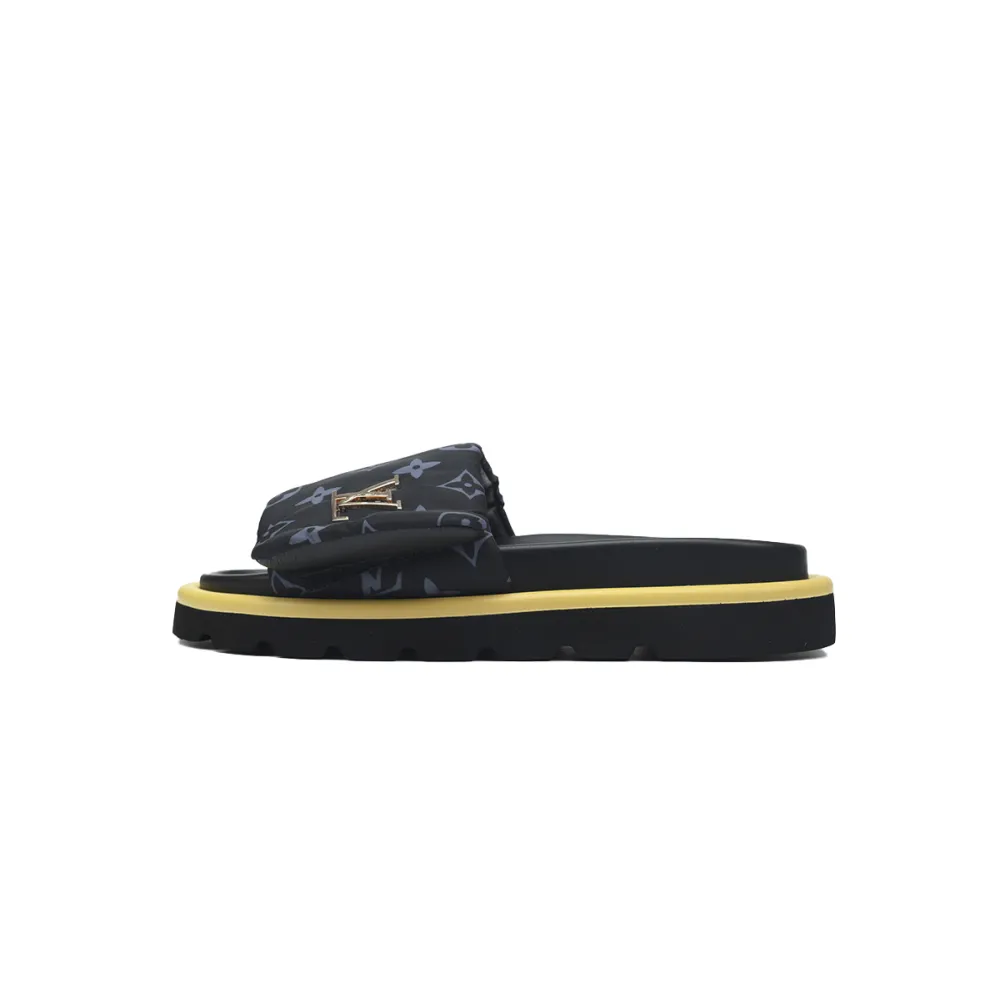 Louis Vuitton Pool Pillow Flat Comfort Mule Black and Grey Metal Label