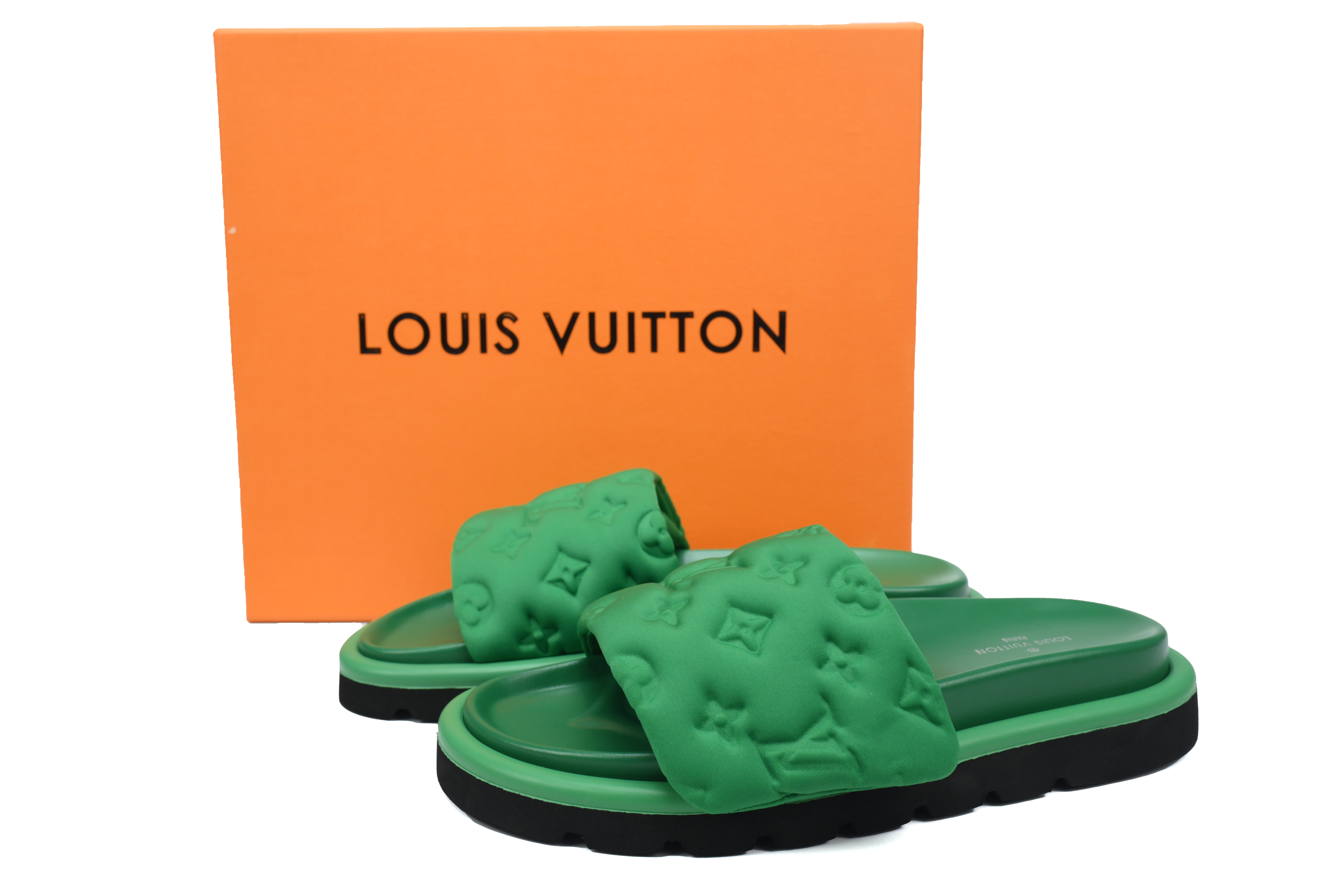Louis Vuitton Pool Pillow Flat Comfort Mule Black Green Cloth