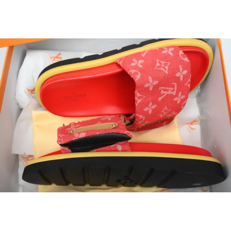 Louis Vuitton Pool Pillow Flat Comfort Mule Red Denim
