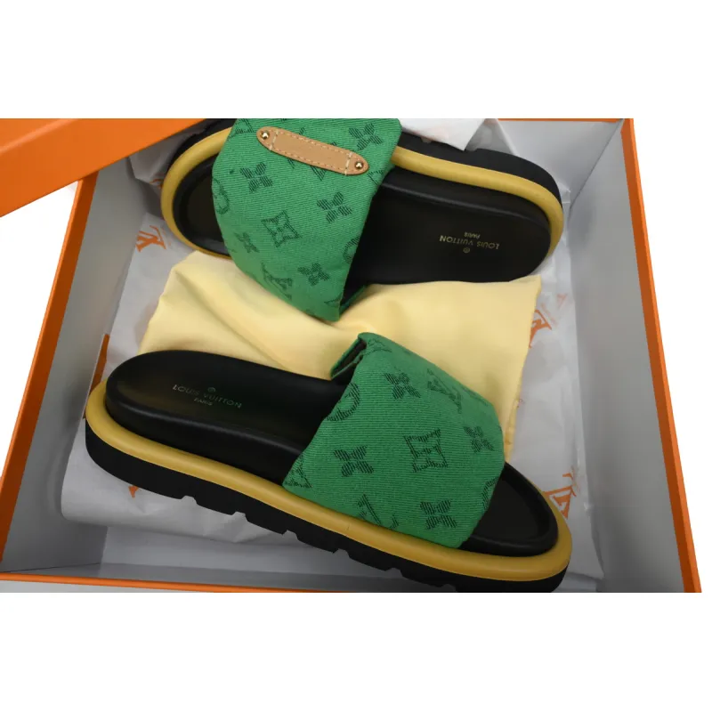Louis Vuitton Pool Pillow Flat Comfort Mule Yellow Label Green Denim