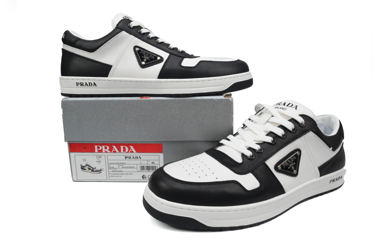 Prada Downtown Low Top Sneakers Leather White Black  2EE364_3LKG_F0964