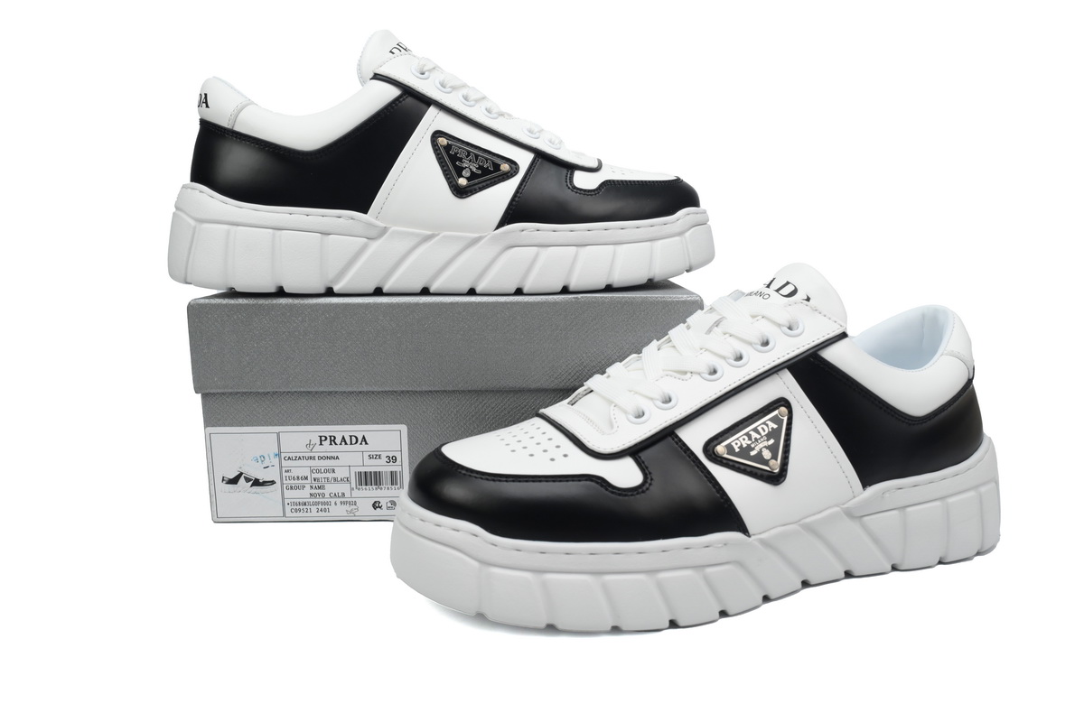Prada Voluminous Sneakers Leather White Black  2EE378_3LJ6_F0964