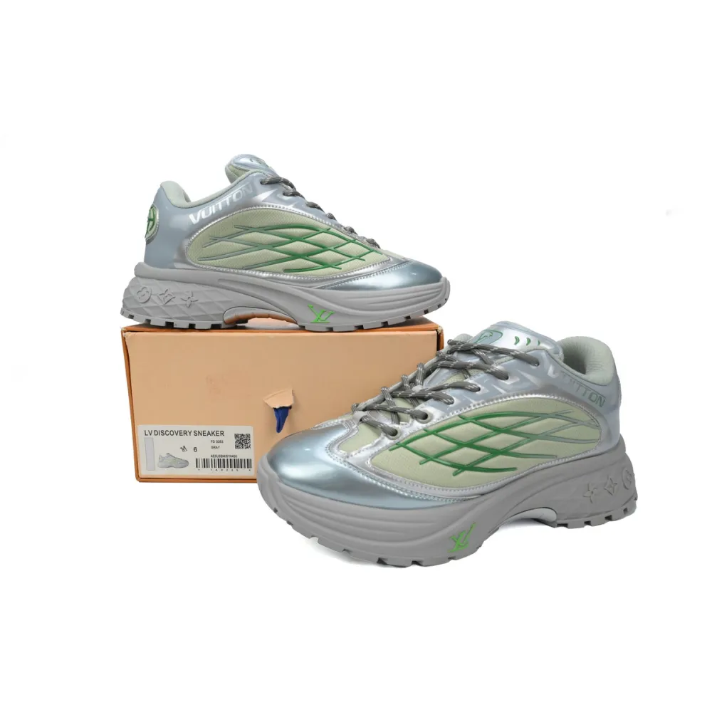 LOUIS VUITTON Discovery Lace Up White Silver Green