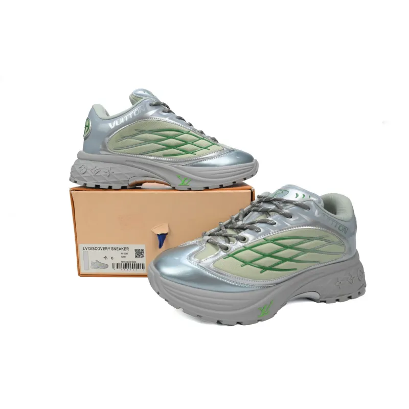 LOUIS VUITTON Discovery Lace Up White Silver Green