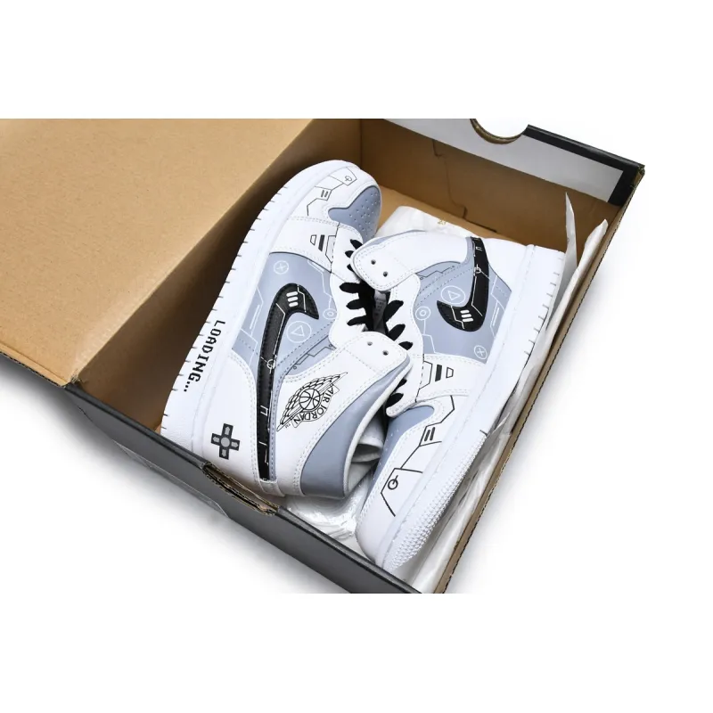  Air Jordan 1 Mid PS5 White Grey Black   554724-130