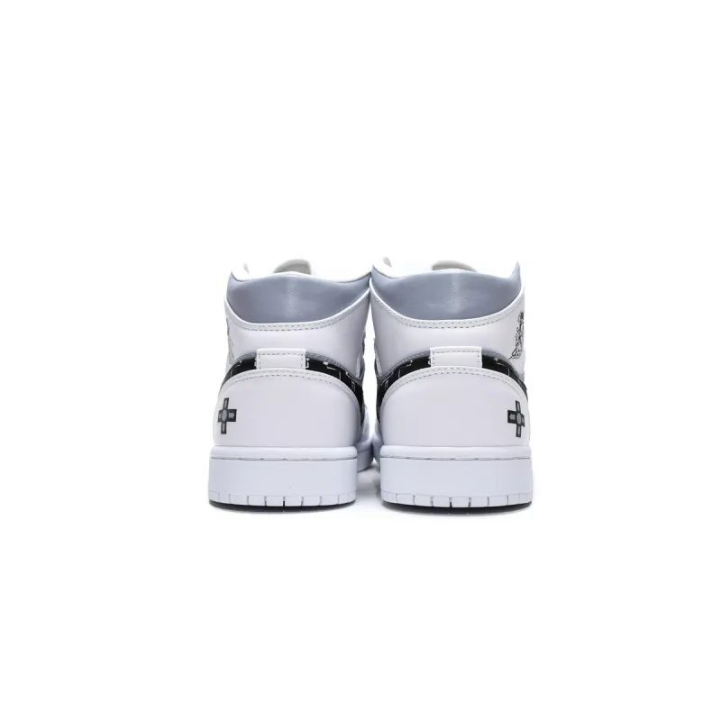  Air Jordan 1 Mid PS5 White Grey Black   554724-130