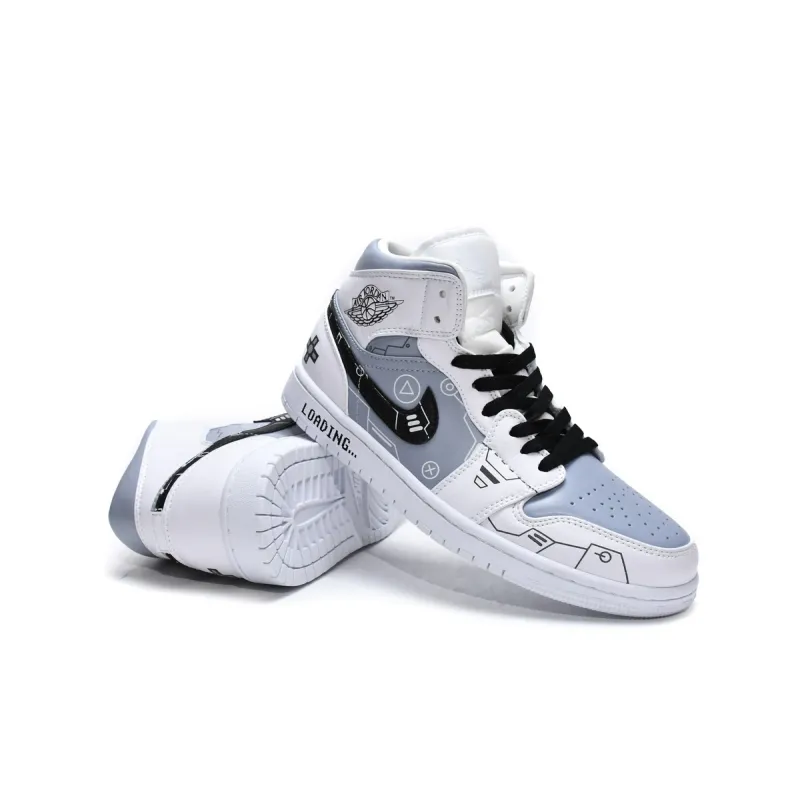  Air Jordan 1 Mid PS5 White Grey Black   554724-130