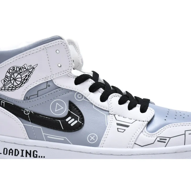  Air Jordan 1 Mid PS5 White Grey Black   554724-130