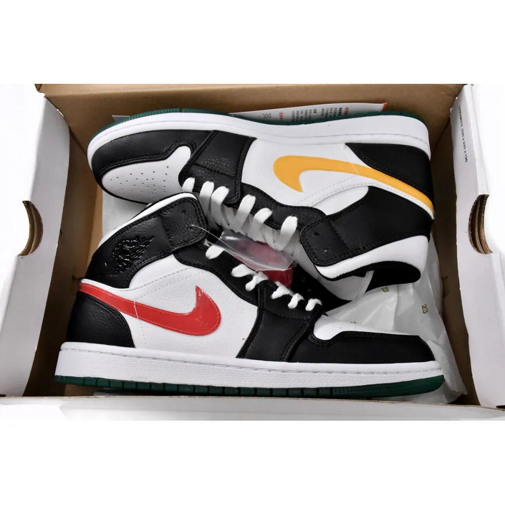Air Jordan 1 Mid Alternate Swooshes Red Yellow (Women's)  BQ6472-063