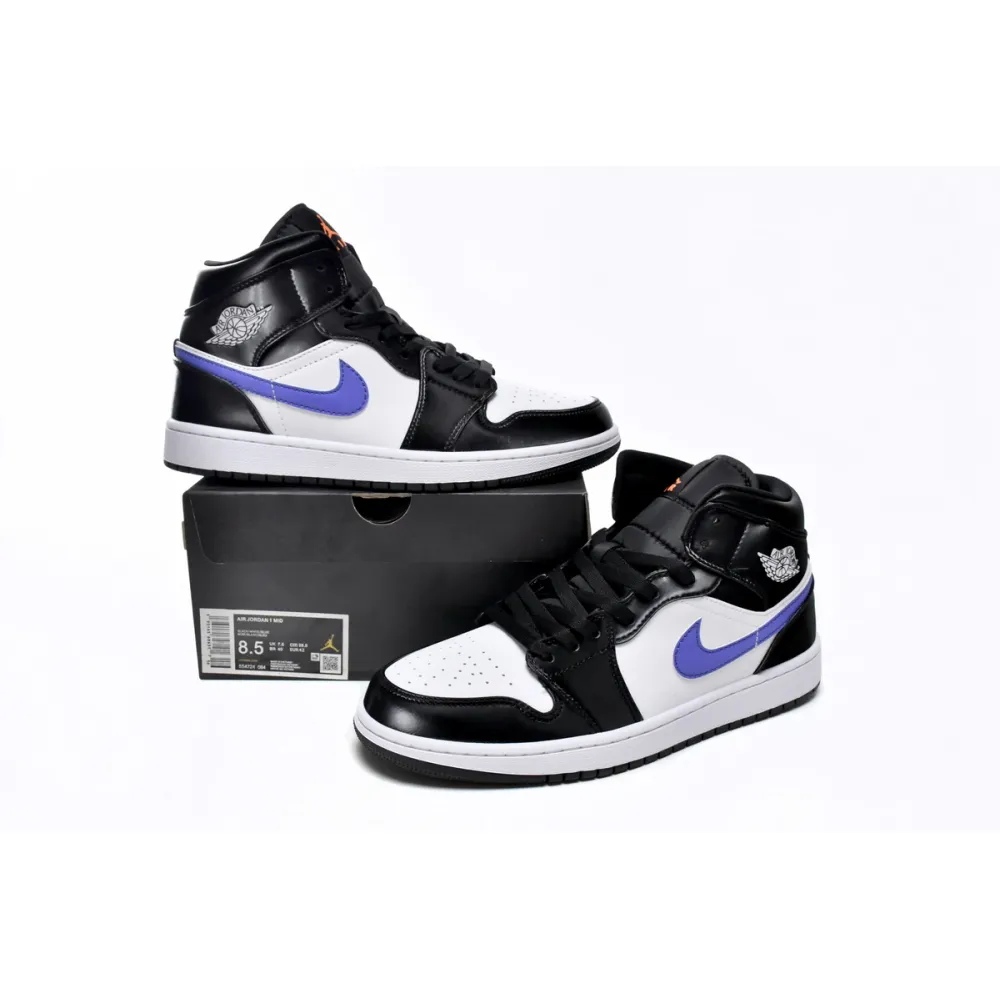 Air Jordan 1 Mid Black Racer Blue White (GS)  554725-084