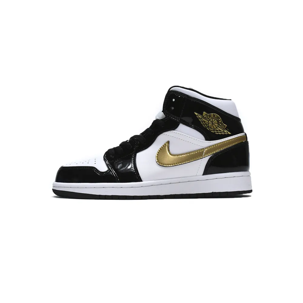 Air Jordan 1 Mid Patent Black White Gold  852542-007 