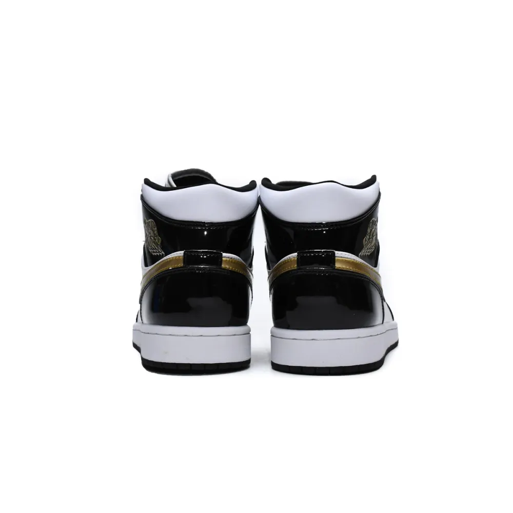 Air Jordan 1 Mid Patent Black White Gold  852542-007 