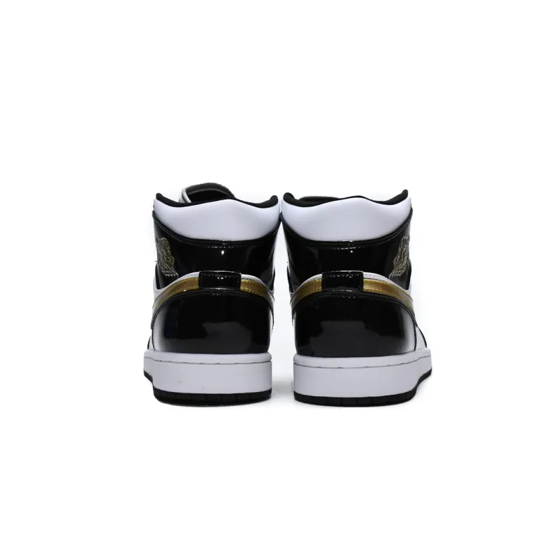 Air Jordan 1 Mid Patent Black White Gold  852542-007 