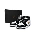 Air Jordan 1 Mid Patent Black White Gold  852542-007 