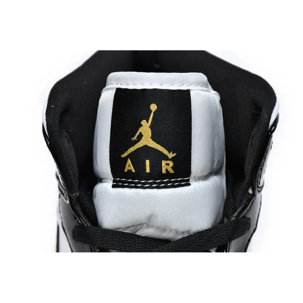 Air Jordan 1 Mid Patent Black White Gold  852542-007 