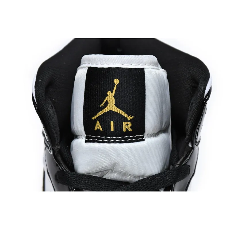Air Jordan 1 Mid Patent Black White Gold  852542-007 
