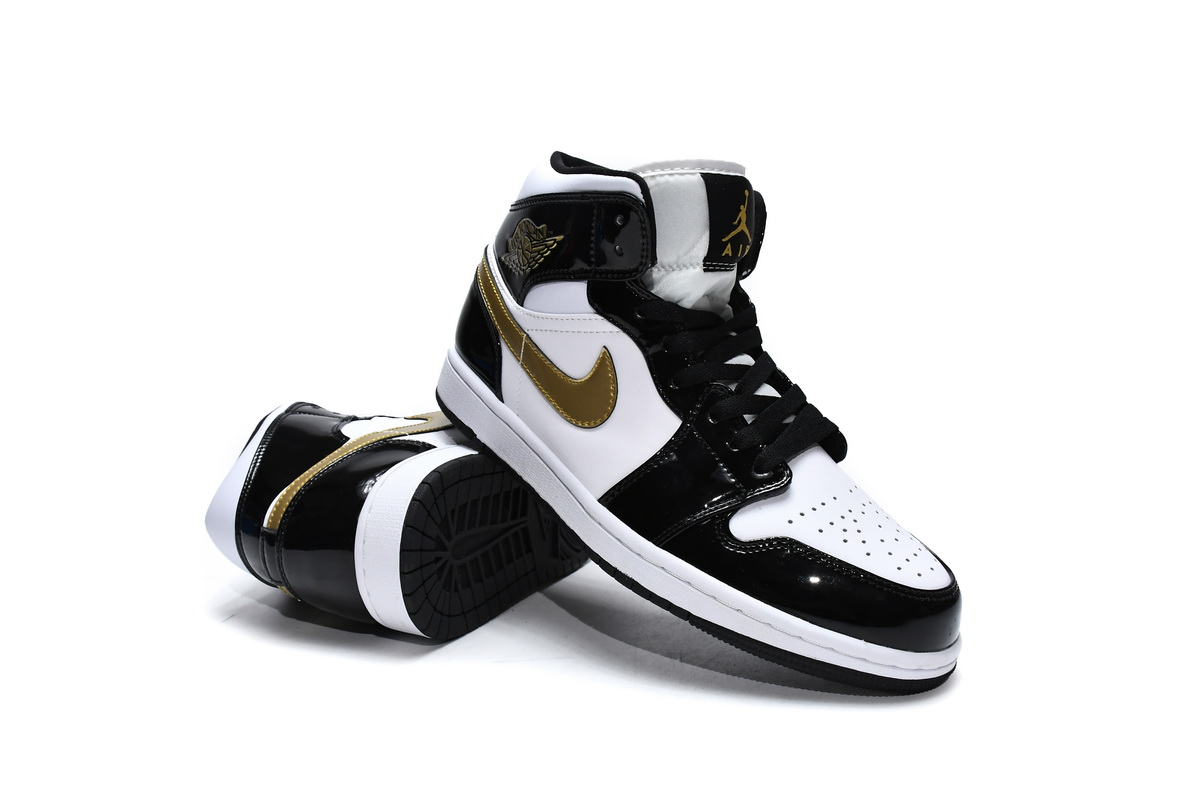 Air Jordan 1 Mid Patent Black White Gold 852542-007
