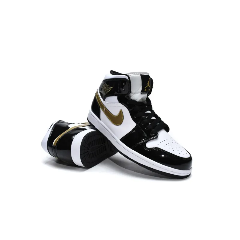 Air Jordan 1 Mid Patent Black White Gold  852542-007 