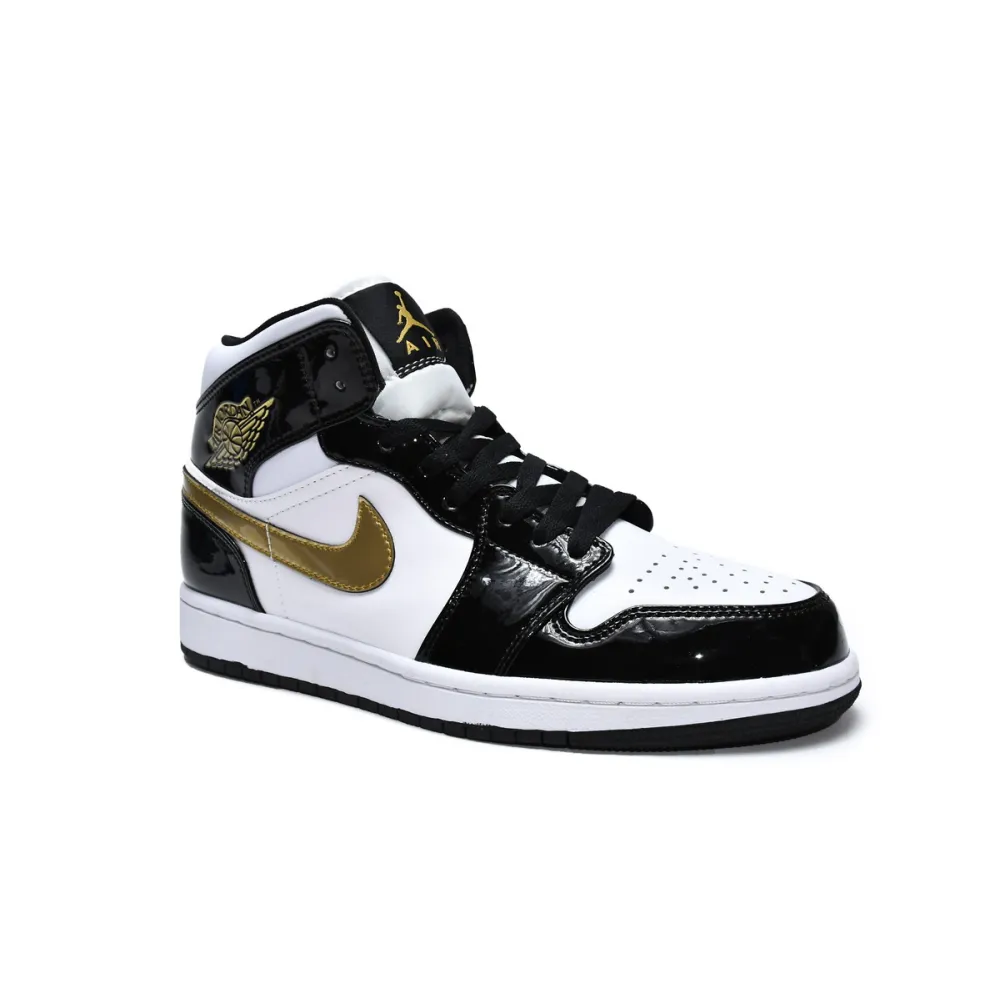 Air Jordan 1 Mid Patent Black White Gold  852542-007 