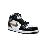 Air Jordan 1 Mid Patent Black White Gold  852542-007 