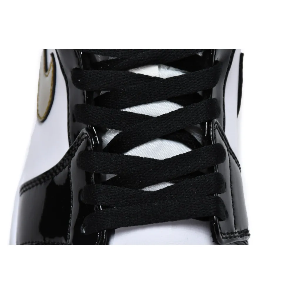 Air Jordan 1 Mid Patent Black White Gold  852542-007 