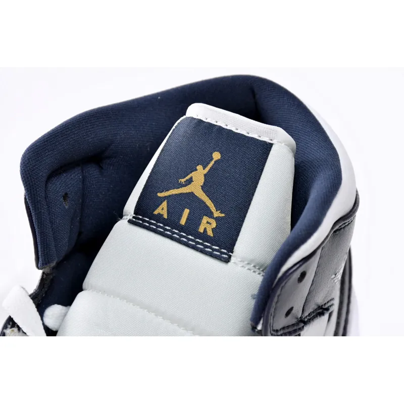 Air Jordan 1 Mid White Metallic Gold Obsidian  554724-174