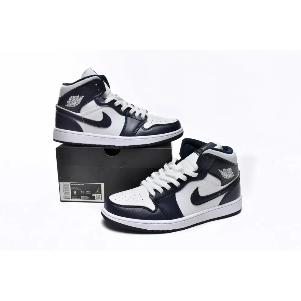 Air Jordan 1 Mid White Metallic Gold Obsidian  554724-174