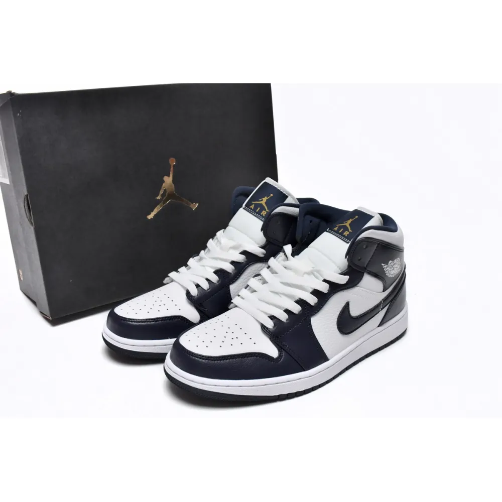 Air Jordan 1 Mid White Metallic Gold Obsidian  554724-174