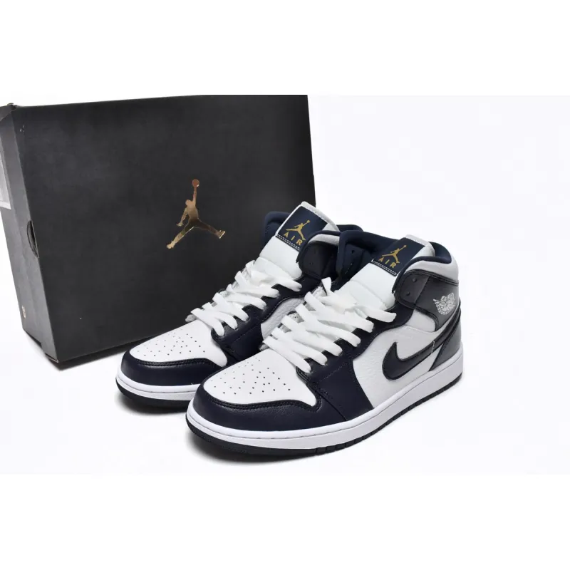 Air Jordan 1 Mid White Metallic Gold Obsidian  554724-174